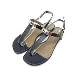 CHAUSSURES HERMES SANDALES KELLY 35 EN CUIR NOIR TONG LEATHER SANDAL SHOES 820€