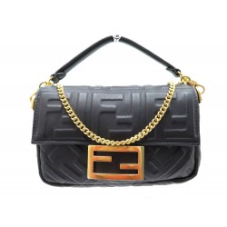 NEUF SAC A MAIN FENDI MINI BAGUETTE 8BS017 MOTIF FF CUIR NOIR BANDOULIERE 1650€