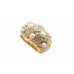 BAGUE BURMA STRASS & PERLES T 52 EN ARGENT 925 PLAQUE OR VERMEIL RING + ECRIN