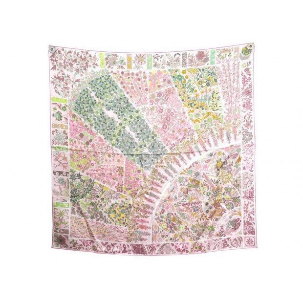 NEUF FOULARD HERMES FLEURS DE GIVERNY PAR CHRISTINE HENRY EN SOIE ROSE + BOITE