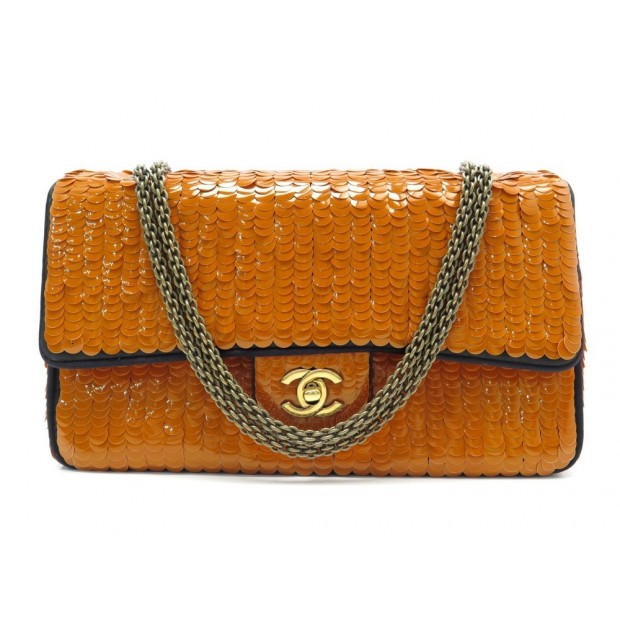 RARE NEUF SAC A MAIN CHANEL TIMELESS BANDOULIERE EN SEQUINS ORANGE HANDBAG 5145€