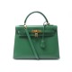 SAC A MAIN HERMES KELLY SELLIER 32 BANDOULIERE CUIR COURCHEVEL VERT BENGAL BAG