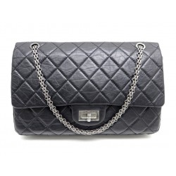 NEUF SAC A MAIN CHANEL 2.55 MADEMOISELLE CUIR VIEILLI NOIR 