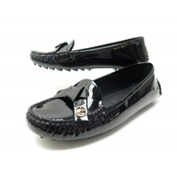 NEUF CHAUSSURES LOUIS VUITTON PARKLANE 38 MOCASSINS CUIR VERNIS NOIR LOAFER 485€