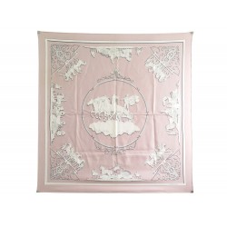 FOULARD HERMES PHAETON PAR PHILIPPE LEDOUX EN SOIE ROUGE PINK SILK SCARF 375€