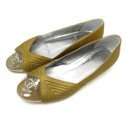 CHAUSSURES CHANEL LOGO CC STRASS G28417 38 BALLERINES CUIR DORE FLAT SHOES 570€