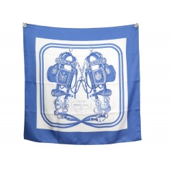 NEUF FOULARD HERMES BRIDES DE GALA HUGO GRYGKAR EN SOIE BLEU + BOITE SCARF 375€