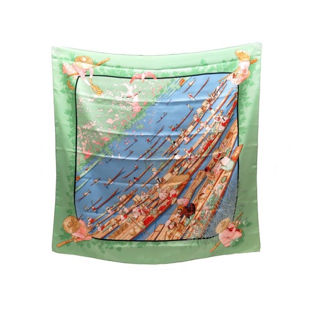 FOULARD HERMES MARCHE FLOTTANT DU LAC INLE CARRE 90 SOIE BOITE SILK SCARF 375€