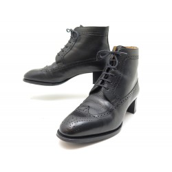 CHAUSSURES JM WESTON BOTTINES TALONS BOUT FLEURI 4.5D 38.5 CUIR NOIR BOOTS 790€