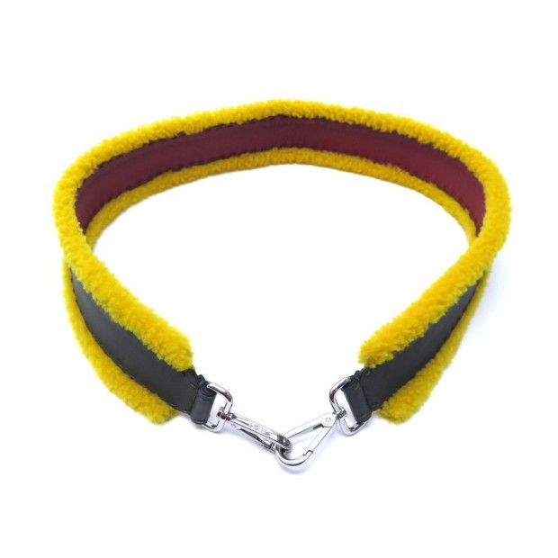 NEUF ANSE BANDOULIERE FENDI FOURRURE MOUTON JAUNE CUIR BORDEAUX GRIS 95CM STRAP