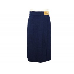 VINTAGE JUPE HERMES T 40 M EN VISCOSE BLEU FERMOIR CEINTURE EN CUIR SKIRT 1800€