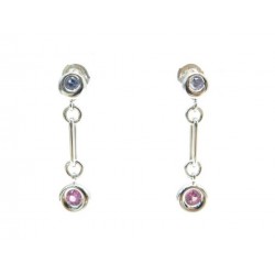 BOUCLES D'OREILLES CHAUMET PENDANTES EN OR BLANC 18K SAPHIR & AMETHYSTE EARRINGS