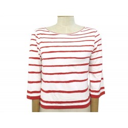 NEUF T-SHIRT HERMES MARINIERE T38 M EN VISCOSE BLANC ET ROUGE NEW WHITE TOP 550€