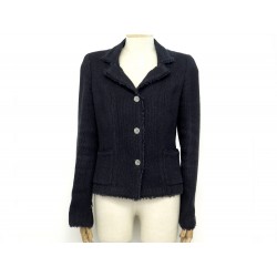 NEUF VESTE CHANEL BOUTONS LOGO CC T 36 S EN LAINE ET SOIE BLEU WOOL JACKET 4520€