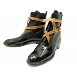 CHAUSSURES LOUIS VUITTON 42 BOTTINES A LANIERES CUIR VERNIS NOIR BOOTS SHOE 900€