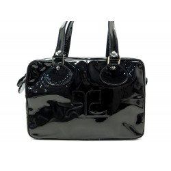 NEUF SAC A MAIN COURREGES CABAS LOGO EN CUIR VERNIS NOIR PATENT HAND BAG 980€