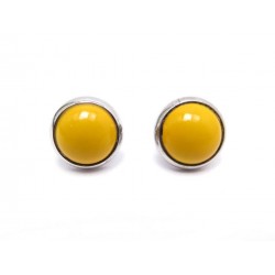 BOUCLES D'OREILLES HERMES PUCES EMAIL JAUNE METAL ARGENTE ENAMEL EARRINGS 355€