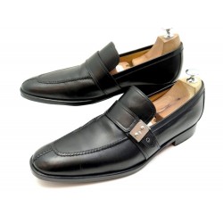 CHAUSSURES HERMES FERMOIR SAC A DEPECHES 43.5 MOCASSINS A BOUCLE CUIR NOIR 810€