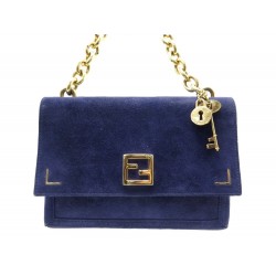 SAC A MAIN FENDI POCHETTE 8M0256 20 CM EN DAIM BLEU SUEDE HAND BAG POUCH 1250€