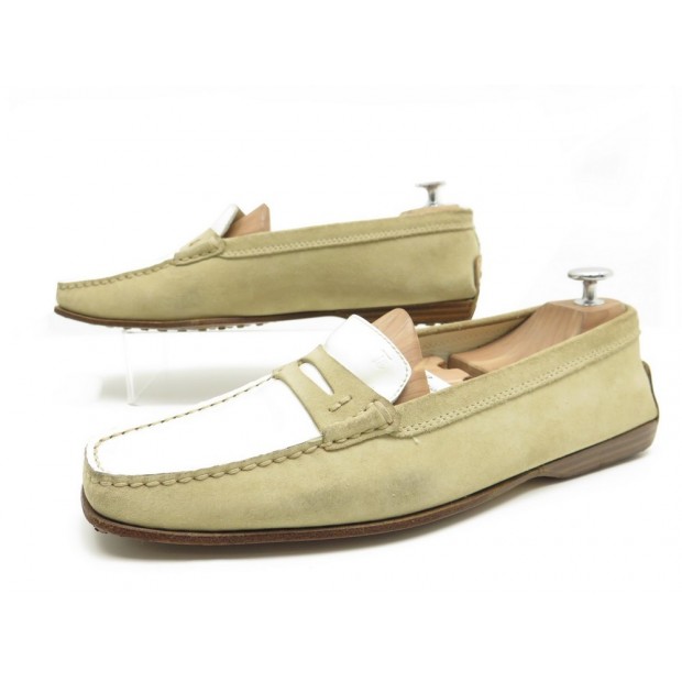 CHAUSSURES TOD'S CITY GOMMINO 41 MOCASSINS EN DAIM & CUIR VERNI BEIGE SHOES 340€