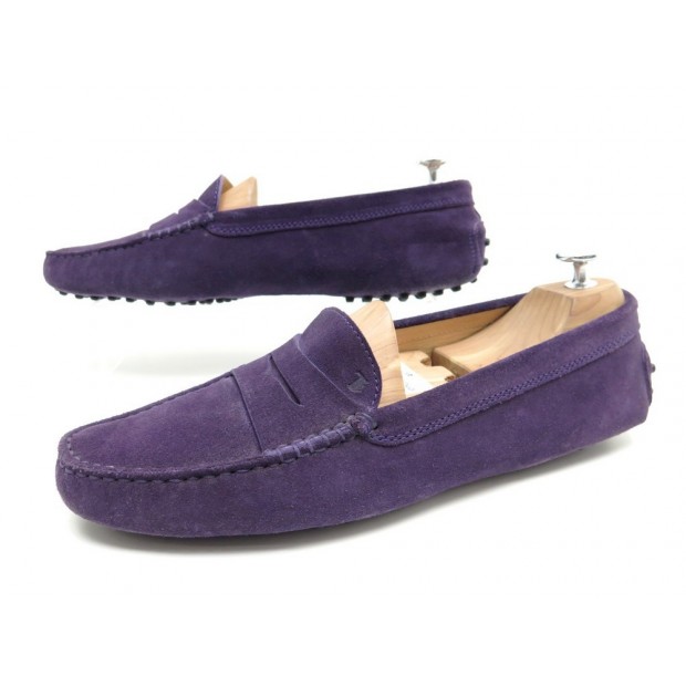 CHAUSSURES TOD'S GOMMINO 41 MOCASSINS EN DAIM VEAU VELOURS VIOLET SAC SHOES 320€