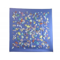 NEUF FOULARD HERMES LES MINERAUX CARRE 90 GRYGKAR EN SOIE BLEU SILK SCARF 375€