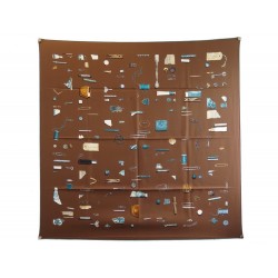 NEUF FOULARD HERMES IN THE POCKET CARRE 90 P COOKE SOIE MARRON SILK SCARF 375€