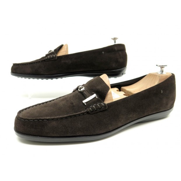 CHAUSSURES TOD'S CITY GOMMINO 41 MOCASSINS VEAU VELOURS MARRON + SAC SHOES 430€