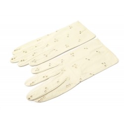 NEUF VINTAGE GANTS HERMES AJOURES EN CUIR BEIGE TAILLE 7 LEATHER GLOVES 580€