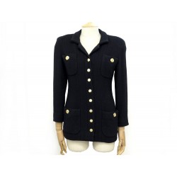 VESTE CHANEL BOUTONS LOGO CC TAILLE 36 S EN TWEED BLEU MARINE JACKET 4520€