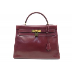 VINTAGE SAC A MAIN HERMES KELLY 32 EN CUIR BOX ROUGE LEATHER HAND BAG 7500€