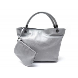 SAC A MAIN LANCEL FLORE A06877 CUIR GRAINE ARGENTE SILVER LEATHER HANDBAG 595€