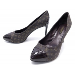 CHAUSSURES LOUIS VUITTON 37 ESCARPINS TOILE MONOGRAM LIN MARRON PUMP SHOES 520€