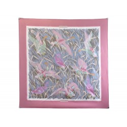 FOULARD HERMES COLS VERTS CARRE 90 VAUZELLES SOIE ROSE + BOITE SILK SCARF 375€