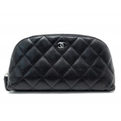 NEUF SAC POCHETTE CHANEL TROUSSE CUIR CAVIAR MATELASSE NOIR COSMETIC POUCH 695€