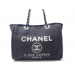 SAC A MAIN CHANEL CABAS 31 RUE CAMBON EN TOILE DENIM BLEU CANVAS HAND BAG 2400€