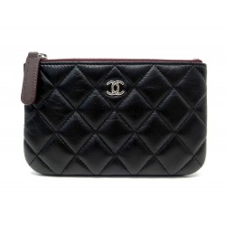 NEUF PORTE MONNAIE CHANEL MINI POCHETTE CLASSIQUE A82365 EN CUIR NOIR POUCH 450€