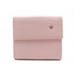 NEUF PORTEFEUILLE CHANEL CAMELIA PORTE MONNAIE EN CUIR ROSE LEATHER WALLET 770€