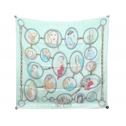 FOULARD HERMES LES PARISIENS PAR BALI BARRET EN SOIE TURQUOISE SILK SCARF 375€