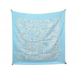 FOULARD HERMES CHEMINS DE CARRIGUE PAR CHRISTINE HENRY EN SOIE BLEU SCARF 375€