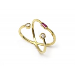 BAGUE RUIFIER PREMIERE CARINA T54 EN OR JAUNE DIAMANTS RUBIS + BOITE RING 1505€