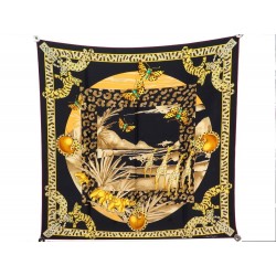 NEUF FOULARD CARTIER MUST SAVANE PANTHERE SOIE BROCHEE JACQUARD NOIR +BOITE 355€