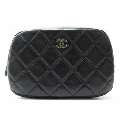 NEUF SAC POCHETTE CHANEL TROUSSE EN CUIR MATELASSE NOIR COSMETIC POUCH BAG 795€