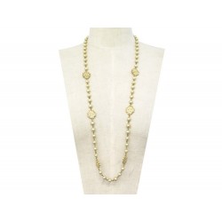 COLLIER CHANEL SAUTOIR PERLES ET TREFLES 90 CM METAL DORE PEARLS NECKLACE 1150€