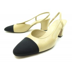 NEUF CHAUSSURES CHANEL ESCARPINS SLINGBACK G31318 38.5 CUIR BEIGE SHOES 750€