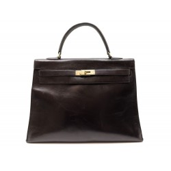 VINTAGE SAC A MAIN KELLY 36 SELLIER DORE CUIR BOX MARRON LEATHER HAND BAG 7700€