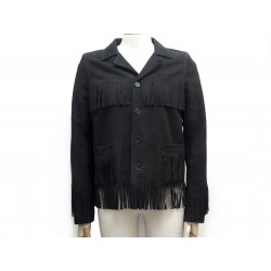 NEUF VESTE SAINT LAURENT CURTIS 369606 T38 M EN DAIM NOIR A FRANGES JACKET 2990€