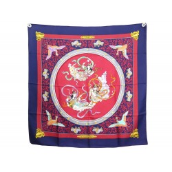 FOULARD HERMES NIKKO CARRE 90 RYBALTCHENKO EN SOIE BLEU + BOITE SILK SCARF 375€