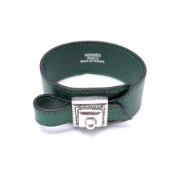 BRACELET HERMES ARTEMIS TOUAREG 14-18 CM CUIR VERT & BOUCLE EN ARGENT MASSIF 9€