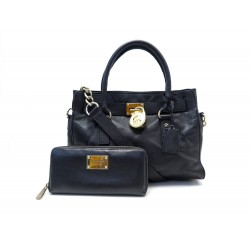 SAC A MAIN MICHAEL KORS HAMILTON GM + PORTEFEUILLE CONTINENTAL EN CUIR NOIR 565€